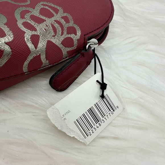 NWT Coach Burgundy Saffiano Leather Gold Flowers Dome Cosmetic Makeup Bag - Picture 8 of 9